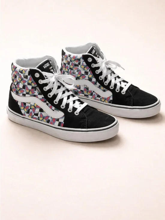 Vans Sk8-Hi High-Top Sneakers with Butterflies CheckerBoard Panels - Picture 1 of 6